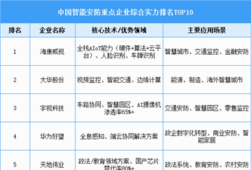 2025年中国智能安防重点企业综合实力排名TOP10（附榜单）