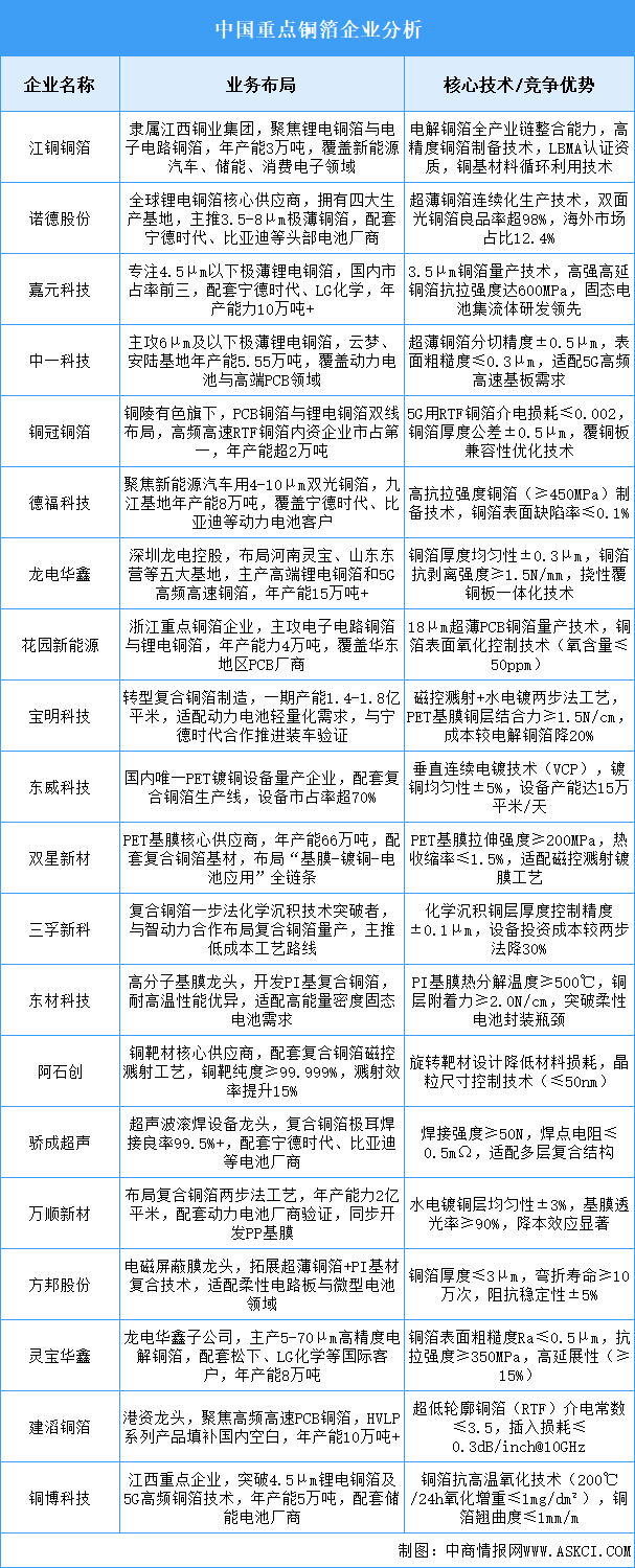 2025年中國(guó)銅箔重點(diǎn)企業(yè)業(yè)務(wù)布局預(yù)測(cè)分析（圖）