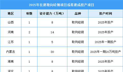 2025年中国取向硅钢产量及在建项目预测分析（图）