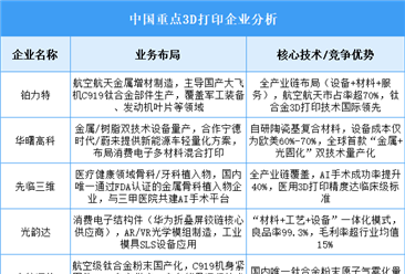 2025年中國3D打印重點(diǎn)企業(yè)業(yè)務(wù)布局預(yù)測分析（圖）