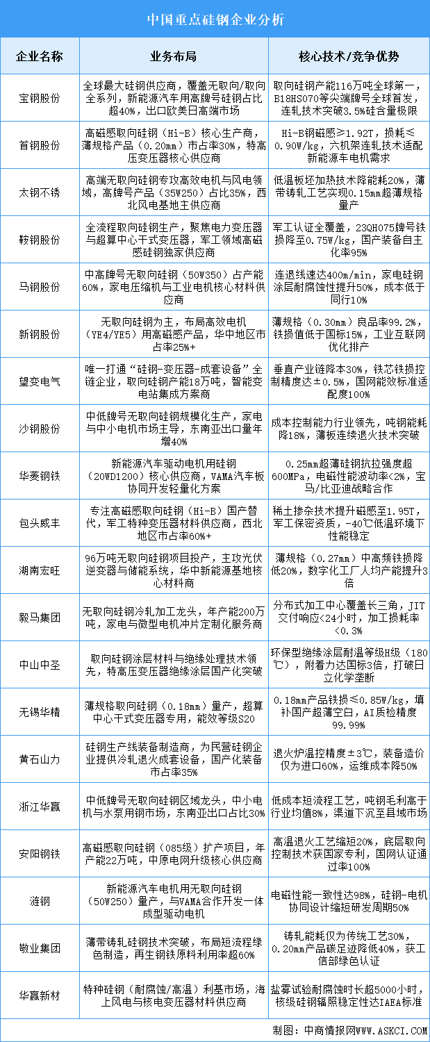 2025年中國硅鋼重點(diǎn)企業(yè)業(yè)務(wù)布局預(yù)測分析（圖）