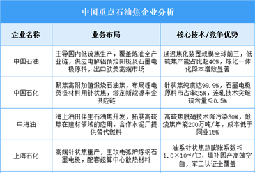 2025年中國石油焦重點企業(yè)業(yè)務(wù)布局預測分析（圖）