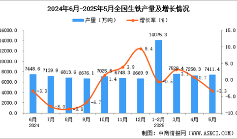 2025年5月全国生铁产量数据统计分析