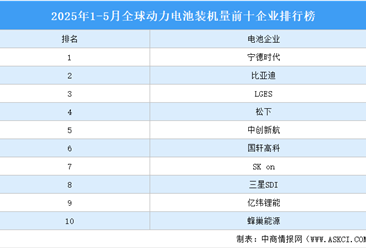 2025年1-5月全球动力电池装机量前十企业排行榜（附榜单）