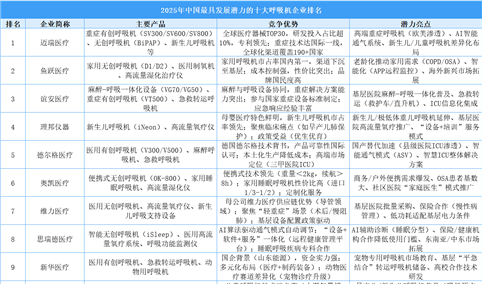 2025年中国最具发展潜力的十大呼吸机企业排名（附榜单）