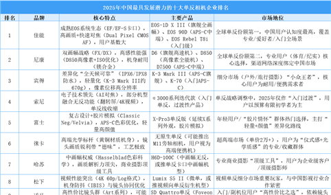 2025年中国最具发展潜力的十大单反相机企业排名（附榜单）