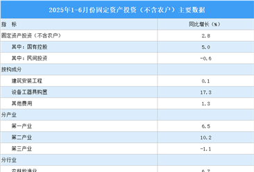 2025年上半年全国固定资产投资（不含农户）增长2.8%（图）