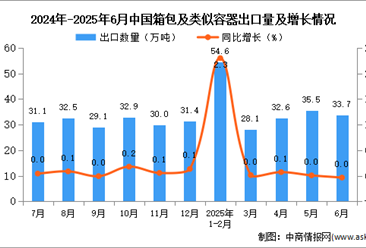 2025年6月中国箱包及类似容器出口数据统计分析：出口量33.7万吨