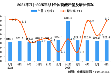 2025年6月全国硫酸产量数据统计分析