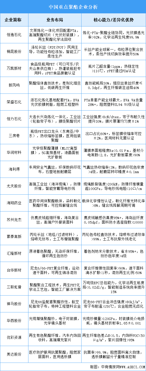 2025年中國聚酯重點(diǎn)企業(yè)業(yè)務(wù)布局預(yù)測分析（圖）