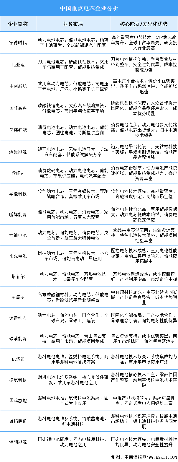 2025年中國電芯重點企業(yè)業(yè)務(wù)布局分析（圖）