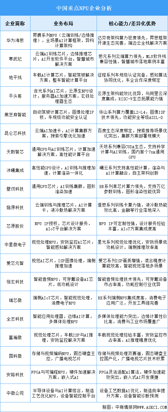 2025年中國NPU重點企業(yè)業(yè)務(wù)布局分析（圖）