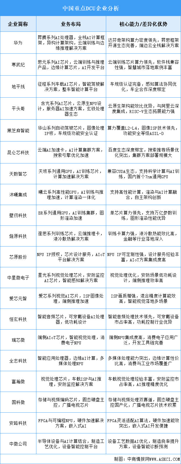 2025年中國DCU重點企業(yè)業(yè)務(wù)布局分析（圖）