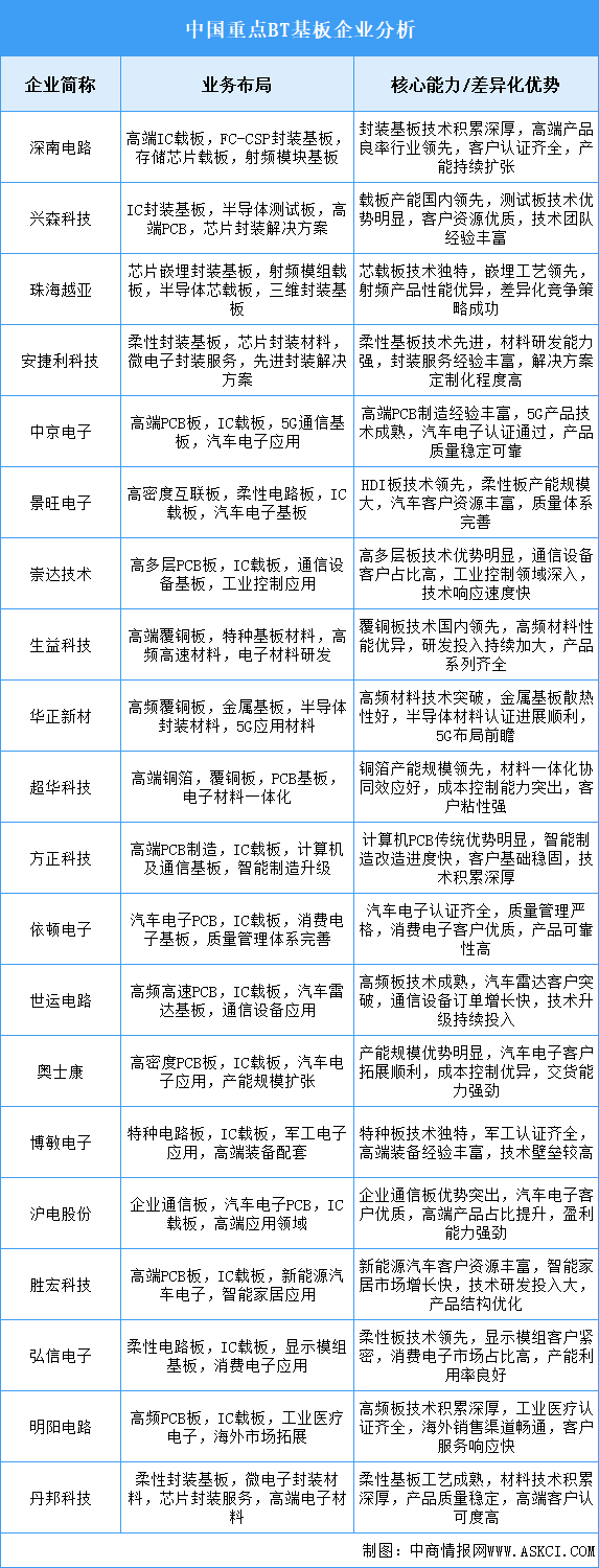 2025年中國(guó)BT基板重點(diǎn)企業(yè)業(yè)務(wù)布局分析（圖）