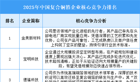 2025年中国复合铜箔企业核心竞争力排名