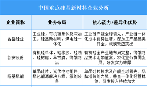 2025年中国硅基新材料重点企业业务布局分析（图）