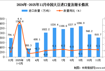 2025年11月中国大豆进口数据统计分析：进口量810.7万吨