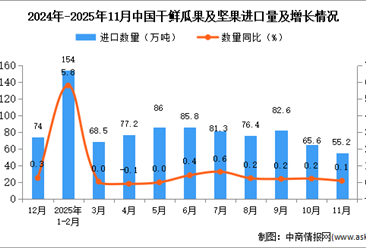 2025年11月中国干鲜瓜果及坚果进口数据统计分析：累计进口量同比增长15.2%