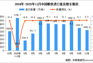 2025年11月中国粮食进口数据统计分析：进口量1092.6万吨