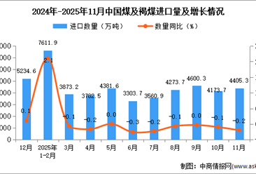 2025年11月中国煤及褐煤进口数据统计分析：进口量4405.3万吨