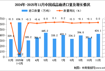 2025年11月中国成品油进口数据统计分析：进口量424.1万吨