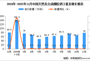 2025年11月中国天然及合成橡胶进口数据统计分析：进口量79万吨