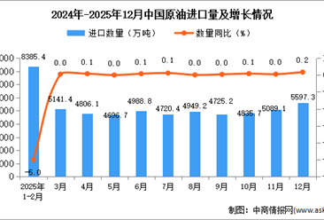 2025年12月中国原油进口数据统计分析：进口量5597.3万吨