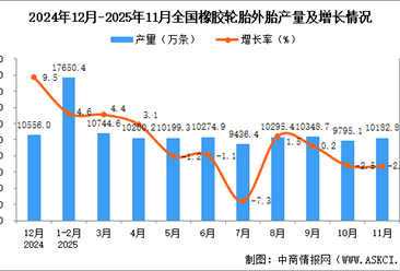2025年11月全国橡胶轮胎外胎产量数据统计分析