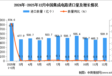 2025年12月中国集成电路进口数据统计分析：进口量468.3亿个