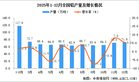 2025年12月全国铅产量数据统计分析