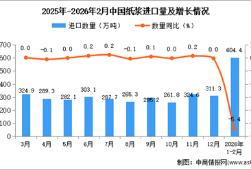 2026年1-2月中国纸浆进口数据统计分析：进口量604.4万吨