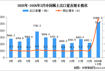 2026年1-2月中国稀土出口数据统计分析：出口量10468.3吨