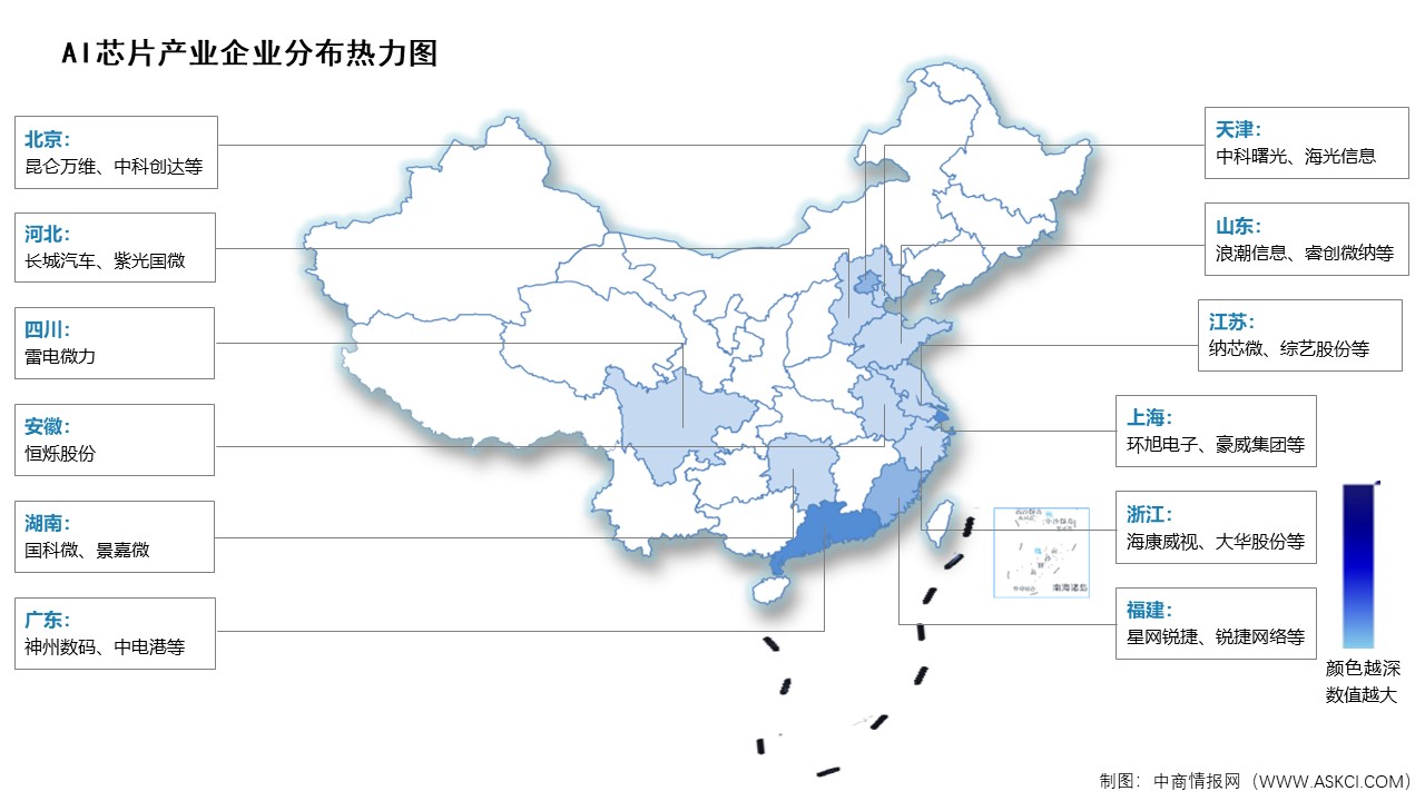 2026年中国AI芯片相关上市企业及企业热力分布图预测分析（图）