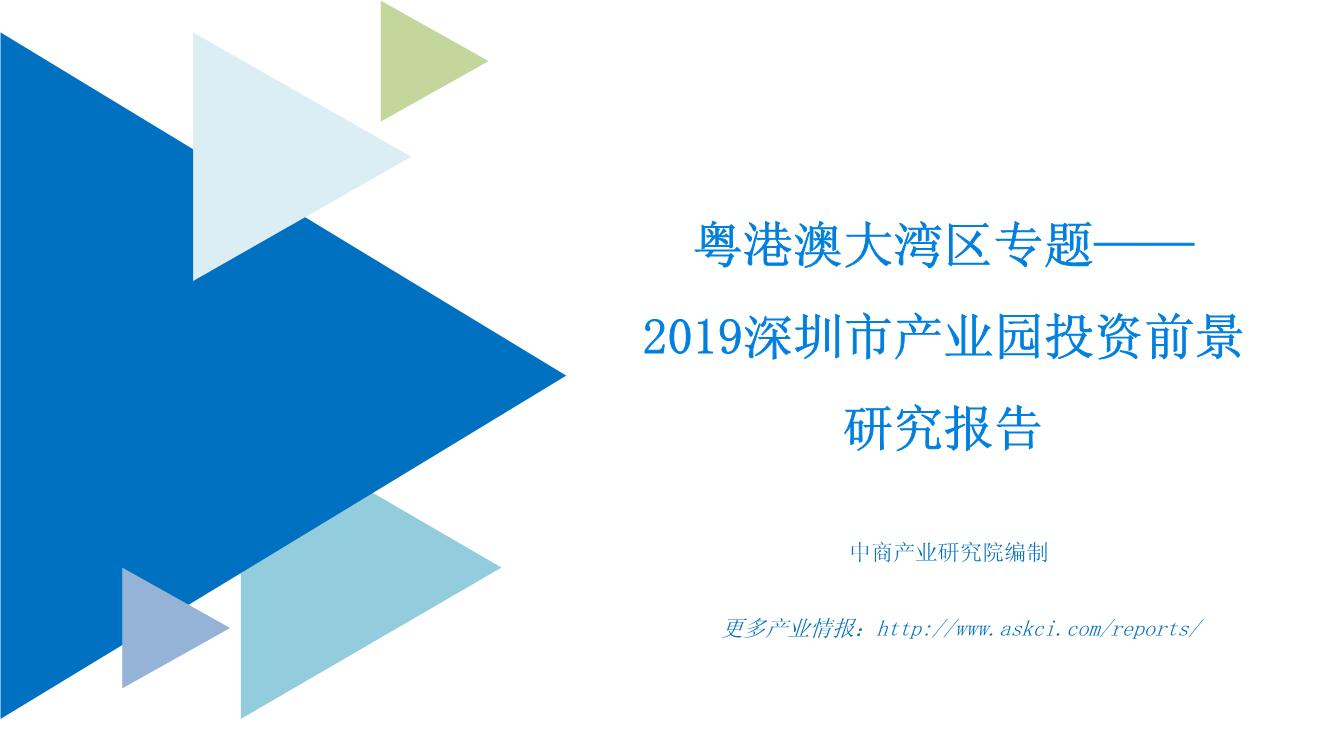 粤港澳大湾区专题— 2019深圳市产业园投资前景研究报告