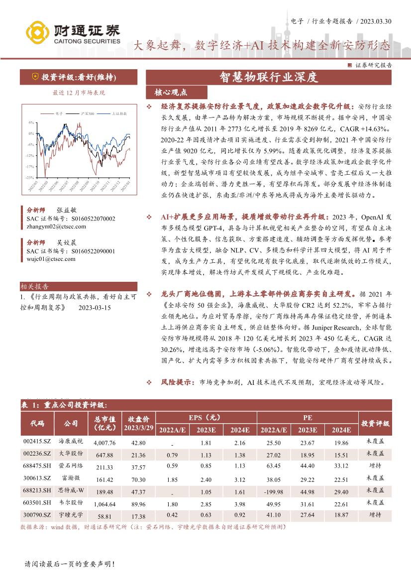 智慧物联行业证券研究报告：大象起舞，数字经济+AI 技术构建全新安防形态