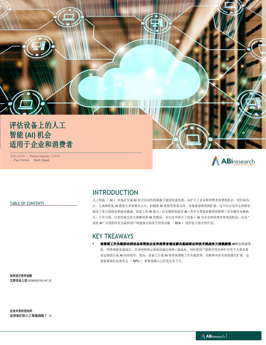 人工智能行业：评估企业和消费者的设备上人工智能（AI）机会